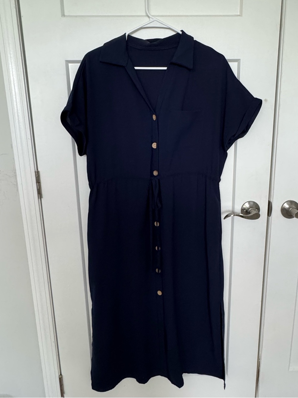 SHEIN Navy Button-Front Midi Shirt Dress